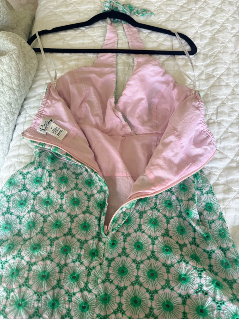 Lilly Pulitzer Halter Dress Size 8 Green White Floral Fit & Flare Cotton Summer - Picture 14 of 14